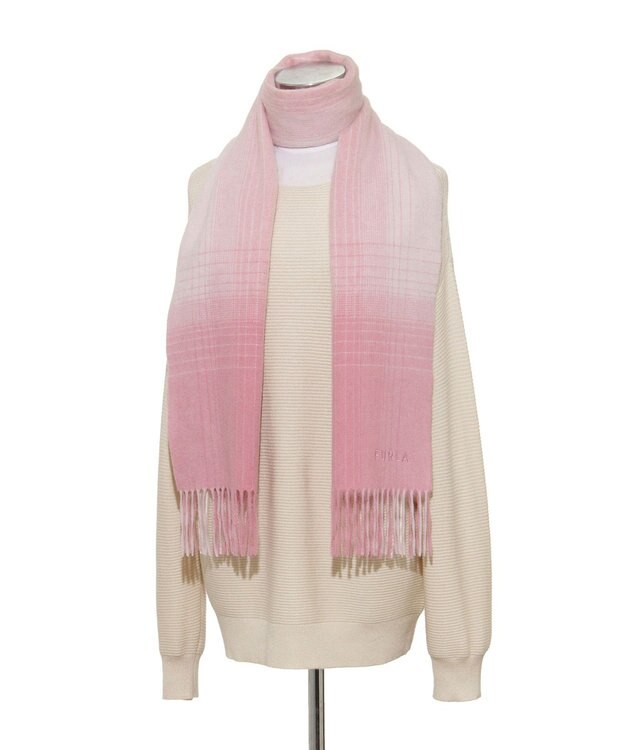 MOONBAT FURLA(フルラ）ウール100％ オンブレー チェックマフラー ピンク