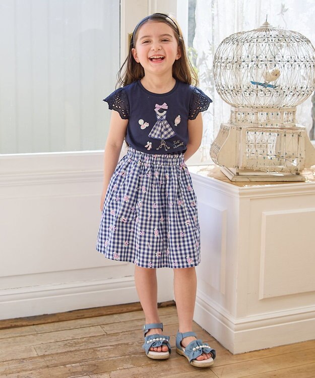 ANY KIDS ギンガム 発泡プリント スカート 青系チェック