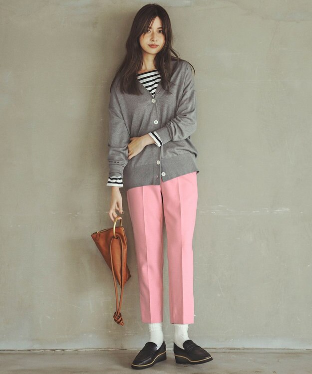 23区 シルクコットン ベーシック カーディガン ライトグレー系