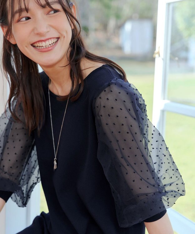 Tiaclasse L 【洗える】ドットチュールニットチュニック ネイビー