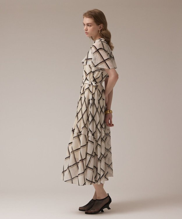 GRACE CONTINENTAL チェックプリントプリーツワンピース ベージュ