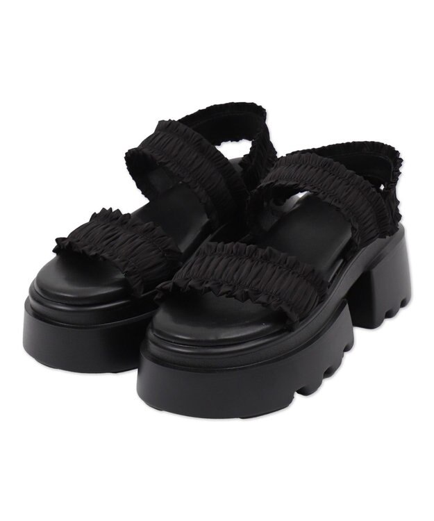 WEGO 厚底フリルギャザーサンダル ブラック