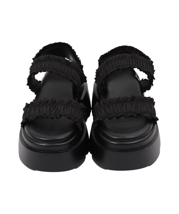 WEGO 厚底フリルギャザーサンダル ブラック