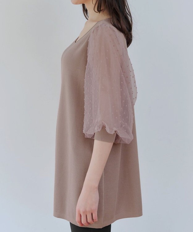Tiaclasse L 【洗える】ドットチュールニットチュニック ピンクモカ