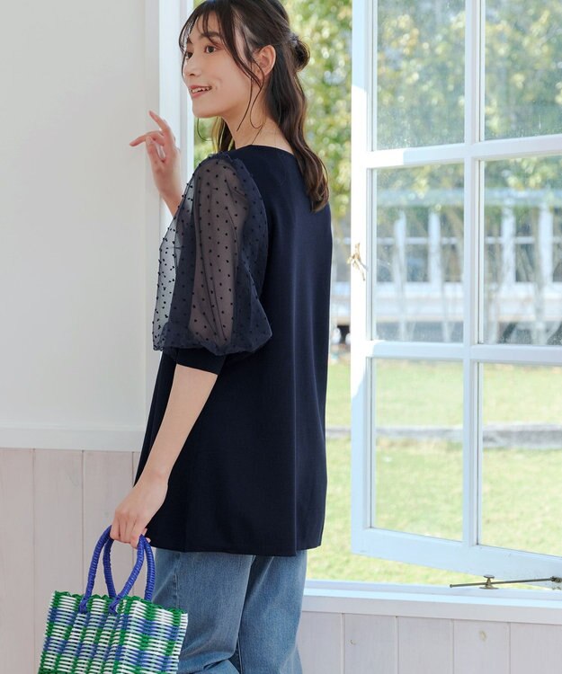 Tiaclasse L 【洗える】ドットチュールニットチュニック ネイビー