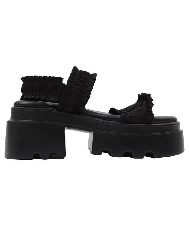 WEGO 厚底フリルギャザーサンダル ブラック