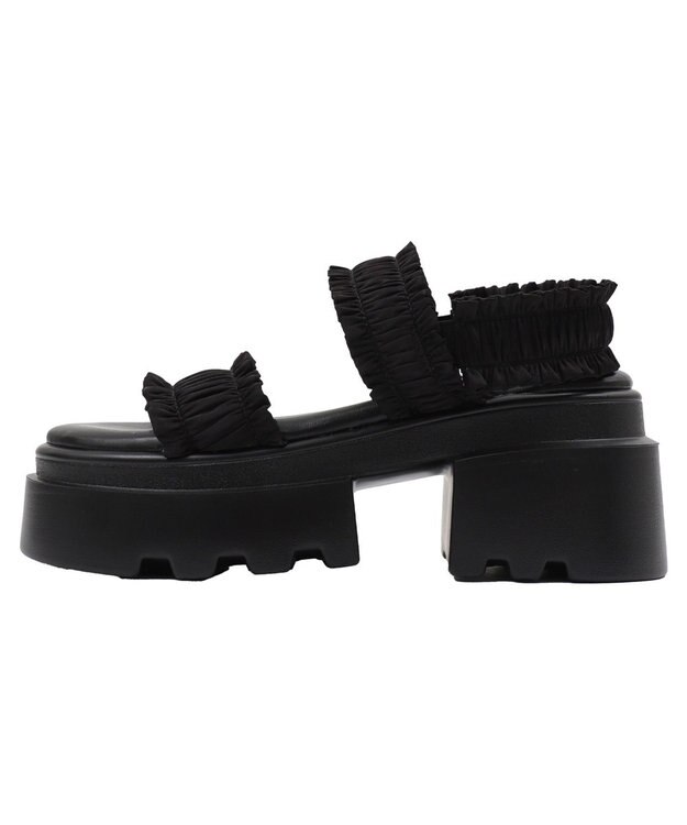 WEGO 厚底フリルギャザーサンダル ブラック