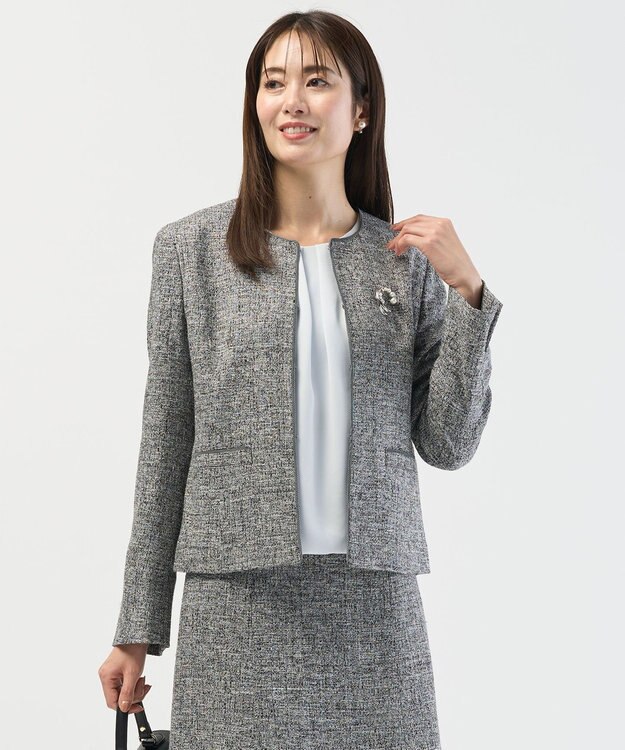J.PRESS LADIES 【セットアップ対応】Light Tweed ノーカラー ジャケット ブラックMIX系6