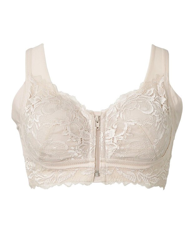 BRADELIS New York 【BRADELIS NewYork peace / ノンワイヤー・フロント留め・スッキリ着痩せ】細く見えるフロントファスナーブラ23 S～5L ミルクベージュ