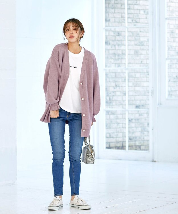 Tiaclasse 【洗える】袖先フリルミドル丈カーディガン ピンク