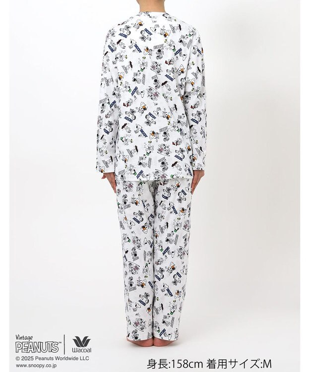 WACOAL ワコール_リラックス＆スリープ パジャマ 長袖 長ズボン 綿100%(本体) PEANUTS スヌーピー レディース FDX553 /ワコール ホワイト