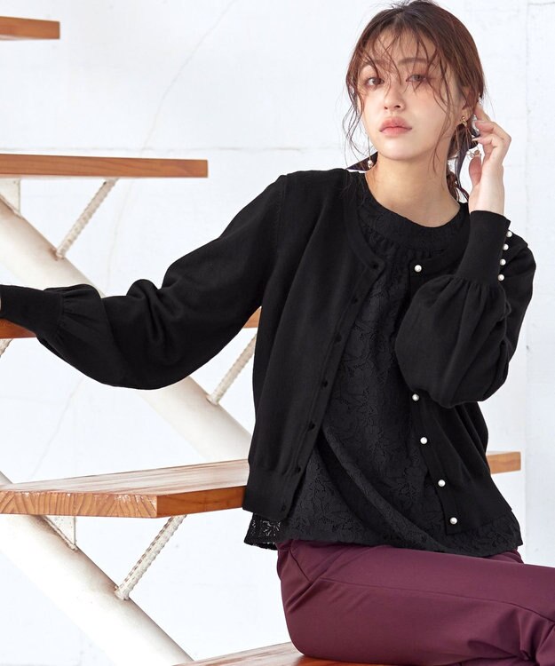 Tiaclasse 【洗える】2WAYパール釦カーディガン ブラック