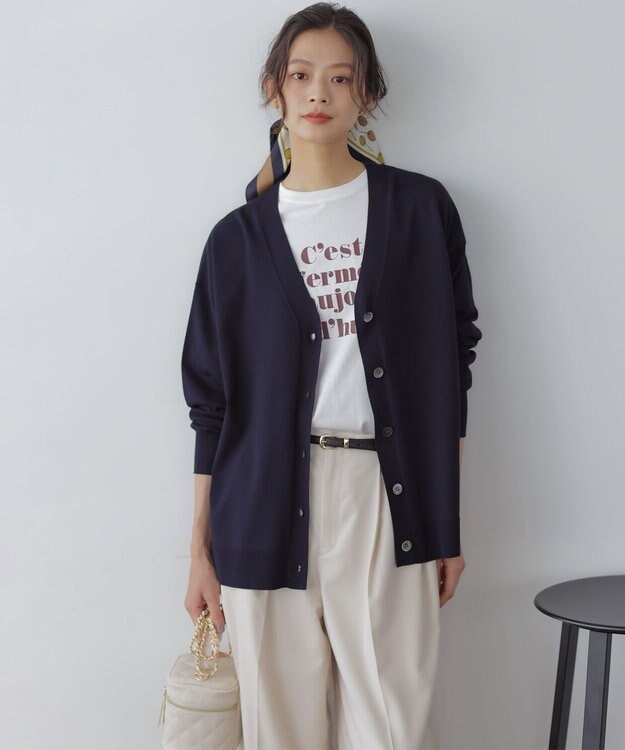 組曲 【加藤ローサさん着用 / 2WAY】スムースストレッチカシュクール カーディガン ネイビー系