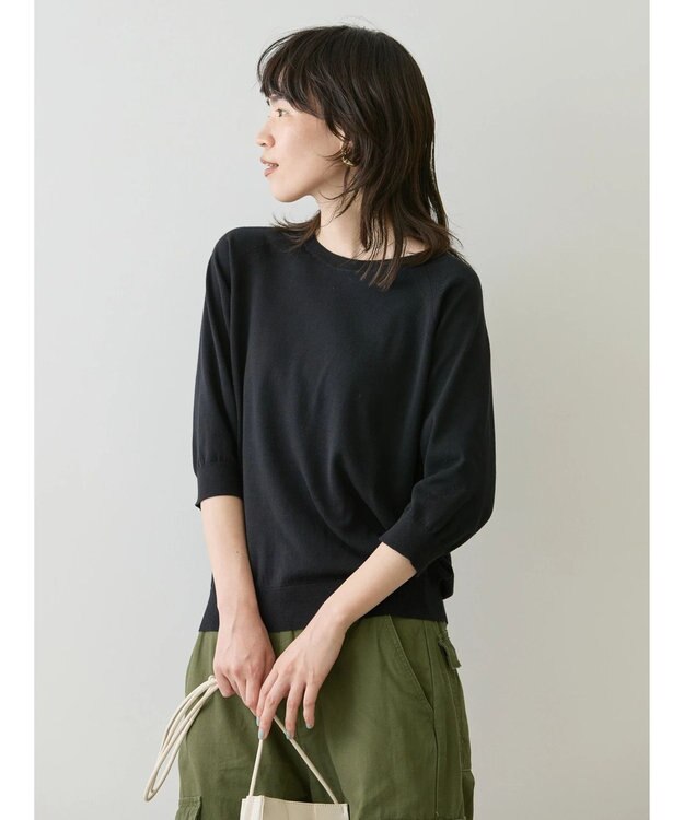 AMERICAN HOLIC ＵＶカットラグラン５分袖ニットプルオーバー Black