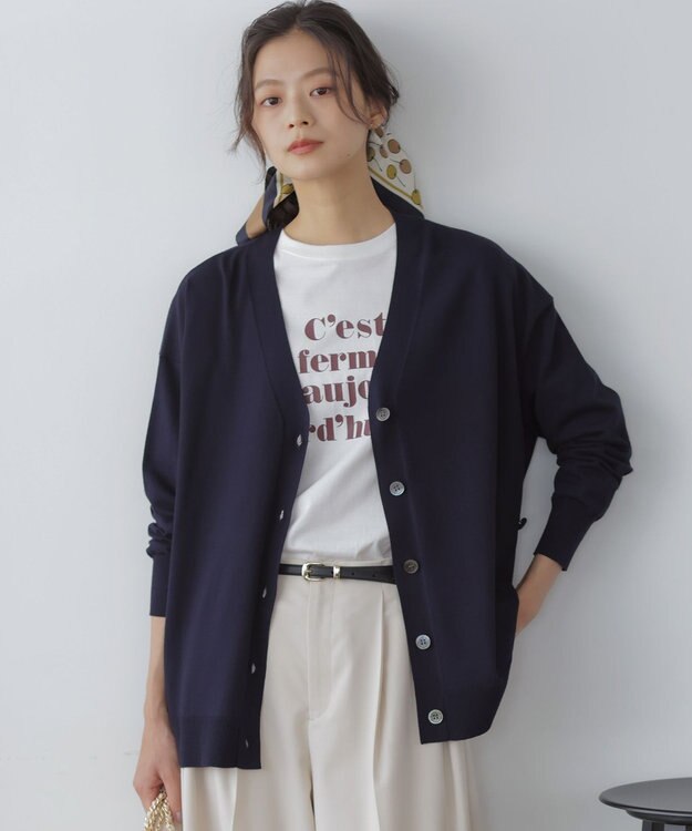 組曲 【加藤ローサさん着用 / 2WAY】スムースストレッチカシュクール カーディガン ネイビー系