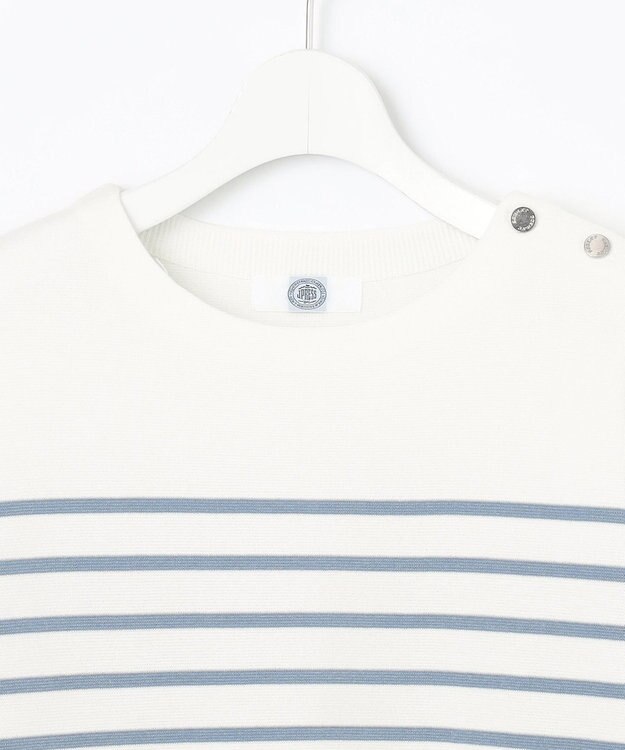 J.PRESS LADIES L 【洗える】Cotton Acetate パネルボーダー プルオーバー ニット ブルー系1