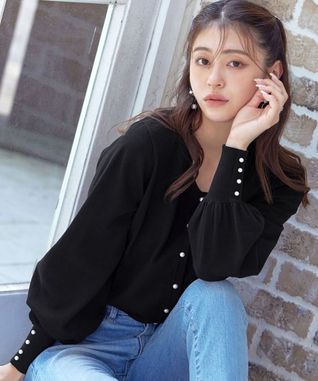 Tiaclasse 【洗える】2WAYパール釦カーディガン ブラック