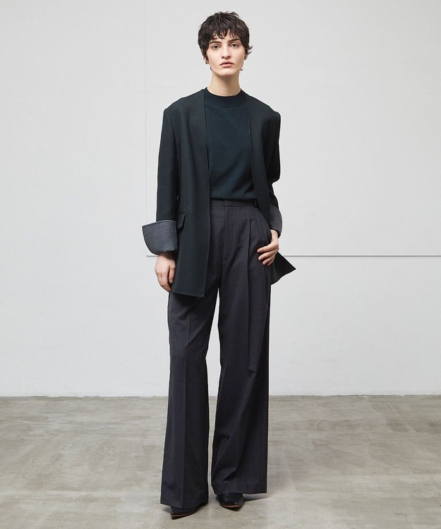 BEIGE， GRANET / ノーカラーリバージャケット Green×Top