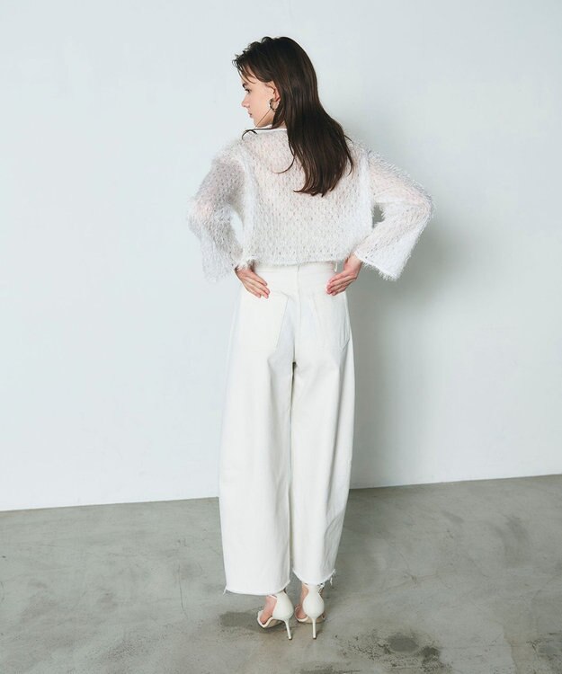 GRACE CONTINENTAL ラメフリンジカットトップ ホワイト