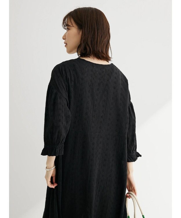 Green Parks Ｉ　胸元レース７分袖ワンピース Black