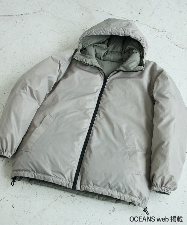 UNFILO MENS 【OCEANS YouTube 掲載 / 読売新聞掲載】TAION×UNFILO リバーシブルフードダウン ライトグレー×セージグリーン