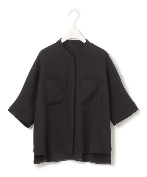 ICB L 【洗える】ライトダブルクロス クロップドシャツ ブラック系