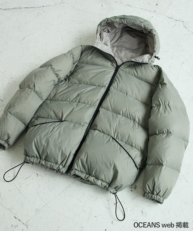 UNFILO MENS 【OCEANS YouTube 掲載 / 読売新聞掲載】TAION×UNFILO リバーシブルフードダウン ライトグレー×セージグリーン