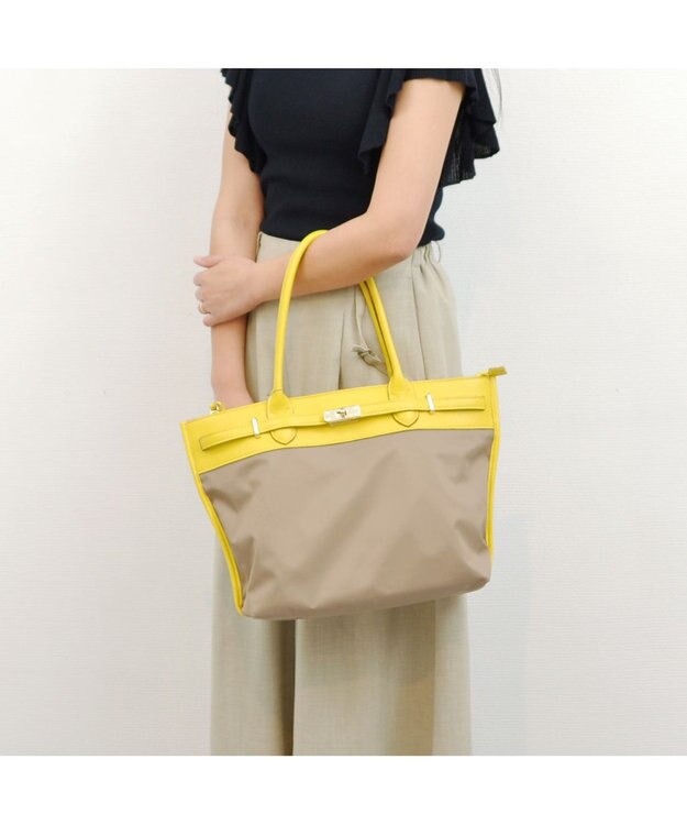 UNBILLION 【テレビ ドラマ着用アイテム】ペルケ perche / ナイロン牛革ヒネリ金具トートバッグ ライトオーク