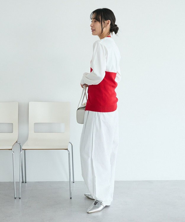 CRAFT STANDARD BOUTIQUE ベルトデザインワイドパンツ Stripe White