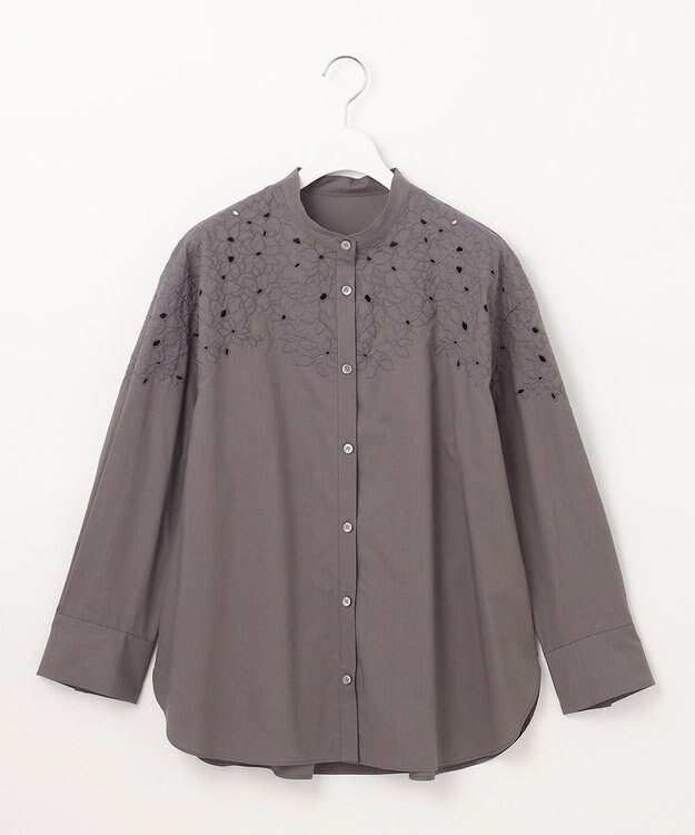 自由区 【洗える】テンセルコットンエンブロイダリーシャツ ブラウス スレート