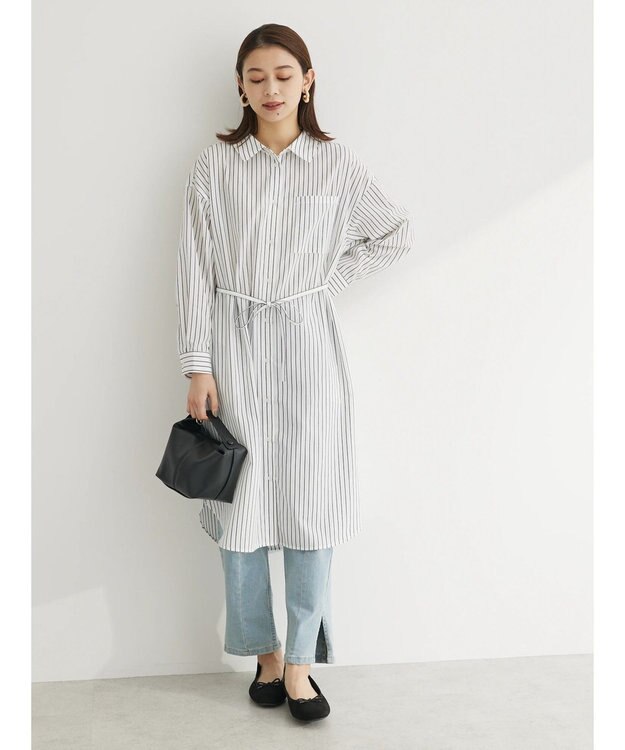 Green Parks ミドル丈シャツワンピース Navy