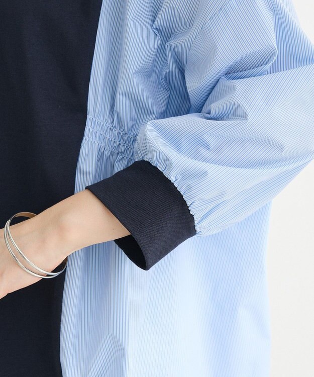 Green Parks ７分袖サイドシャーリングドッキングプルオーバ Navy