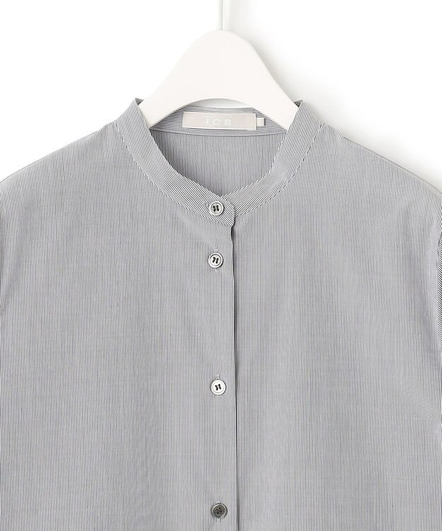 ICB 【洗える】 クリーンブロード バンドカラーシャツ ブラックストライプ系