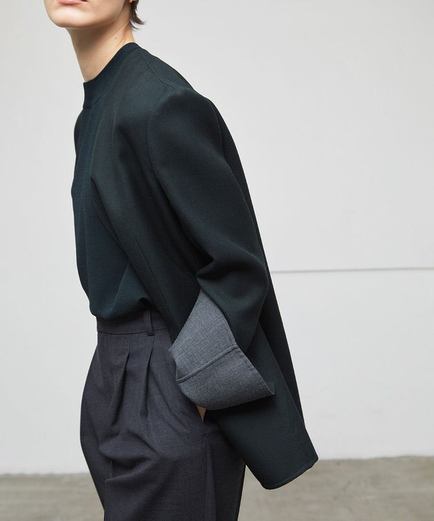 BEIGE， GRANET / ノーカラーリバージャケット Green×Top