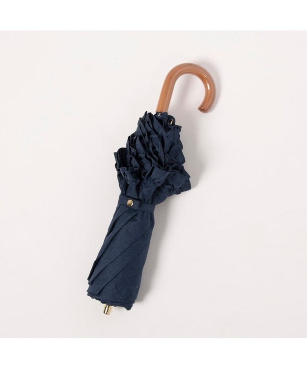 UNBILLION カシュネ cachenez / シャンブレーフリルトップレス2段折りたたみ傘 ネイビー