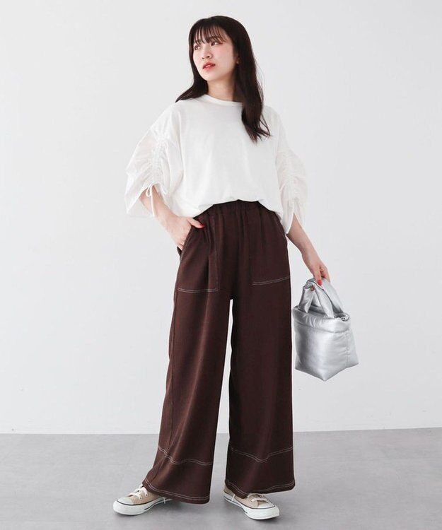 Green Parks ・ＥＬＥＮＣＡＲＥ　ＤＵＥ　ギャザースリーブＴＥＥ Off White