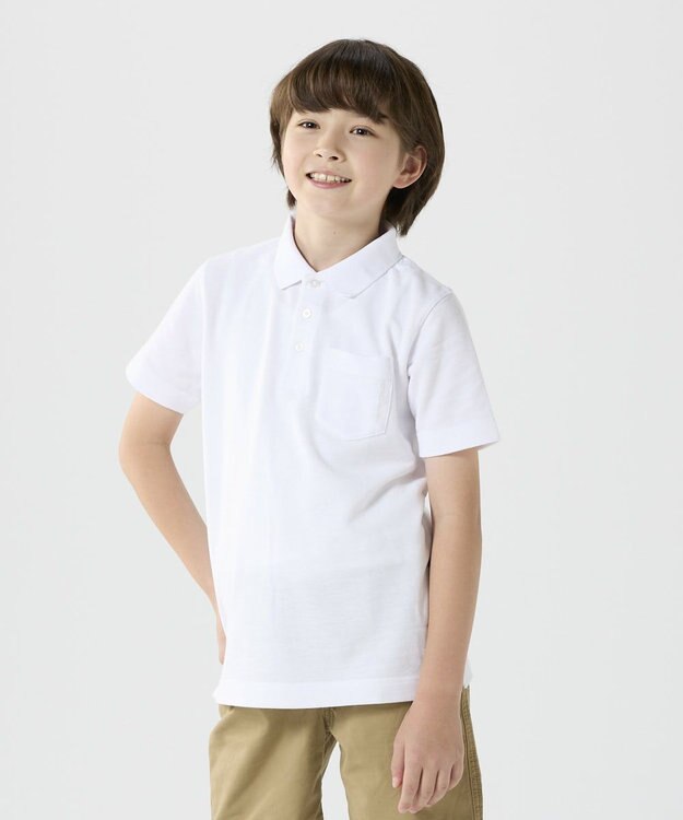 BEAMS SCHOOL ベーシック 半袖ポロシャツ ホワイト(ボーイズ)