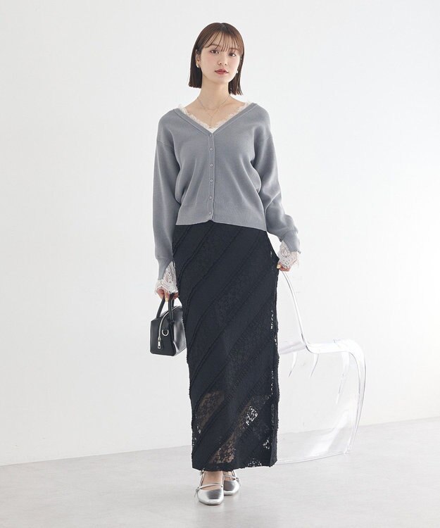 earth music&ecology レーストリムカーディガン Gray