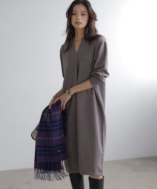 組曲 L キーネックニット ワンピース ベージュ系