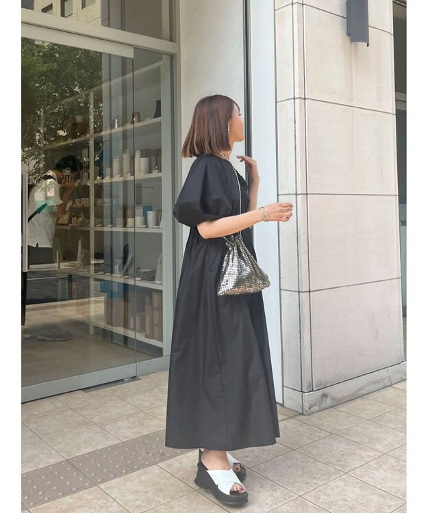 Green Parks ボリューム袖ロングワンピース Black