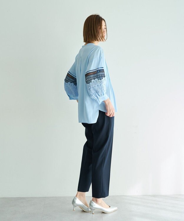 YECCA VECCA レース切替スキッパーブラウス Blue