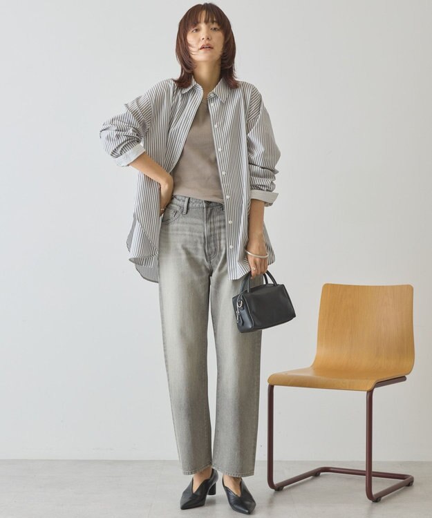 AMERICAN HOLIC 配色レギュラーカラーシャツ Stripe Gray