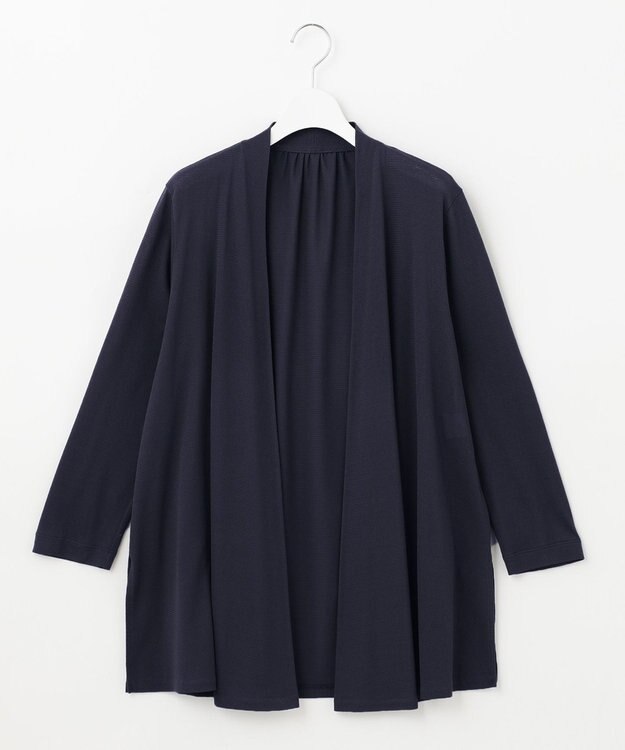 自由区 【保湿性/吸湿性/吸水速乾/接触冷感/UVケア】ハンディカーディガン ロング ネイビー系