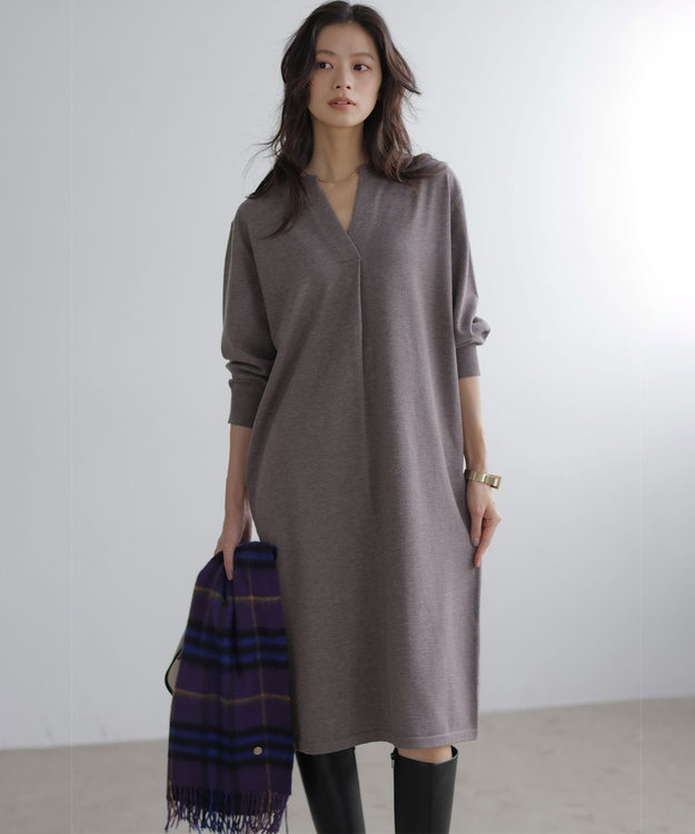 組曲 L キーネックニット ワンピース ベージュ系