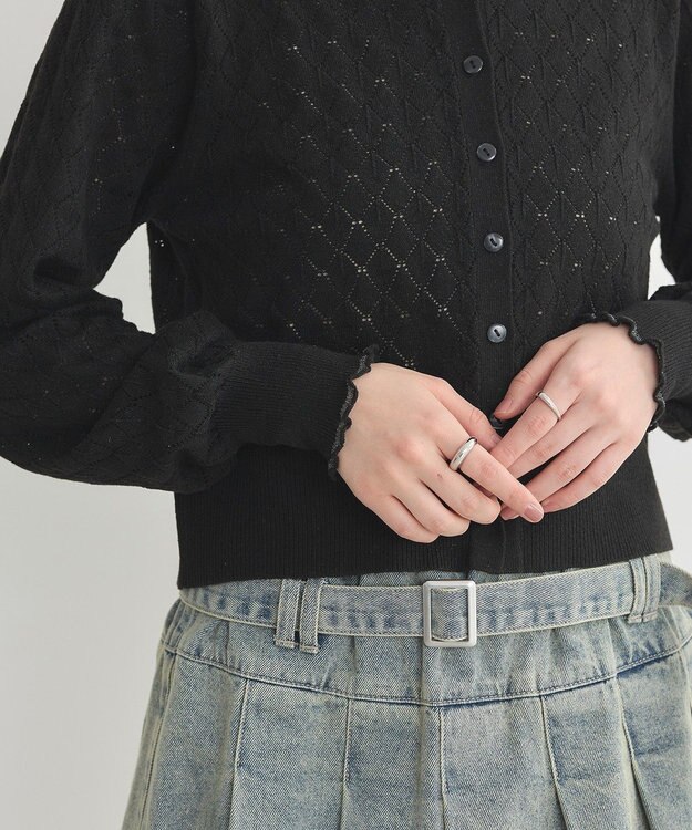 earth music&ecology シアースカラップ透かし編みカーディガン Black