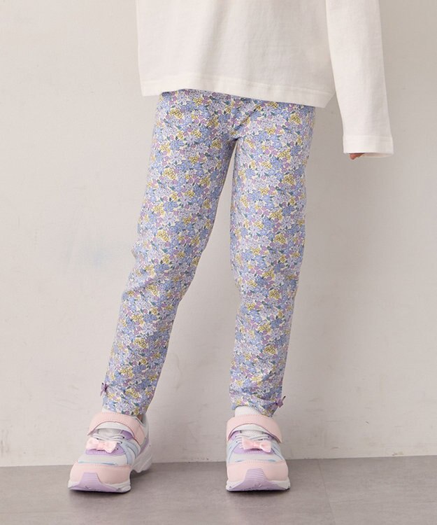 ANY KIDS 総柄プリント レギンス サックスブルー×花柄