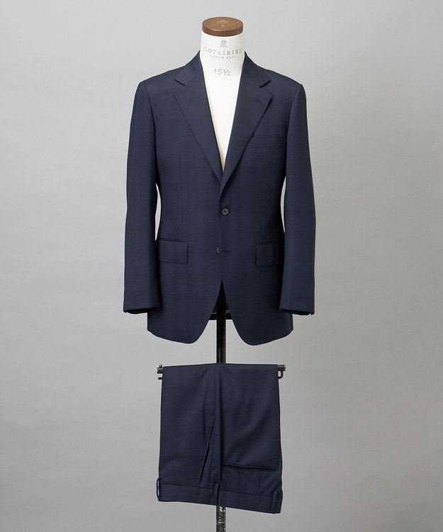 GOTAIRIKU 横に伸びる【TasmaniaWool/タマニアウール】ストレッチ スーツ__ネイビー格子柄 ネイビー格子地柄