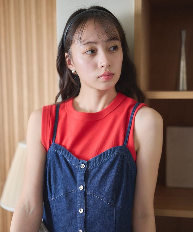 earth music&ecology リブタンクトップ Red