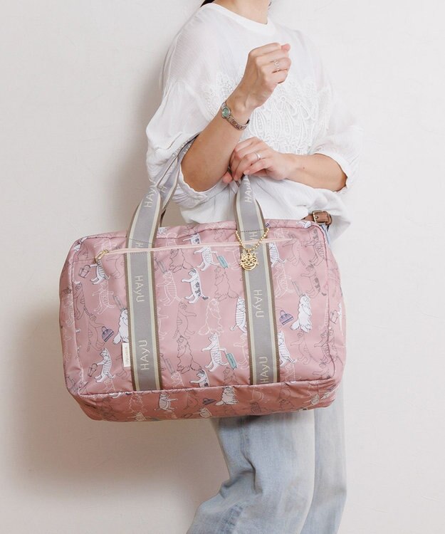 ACE BAGS & LUGGAGE HAyU × ace.  フォールディング 折り畳みボストンバッグ 猫柄 32L 17863 ピンク柄