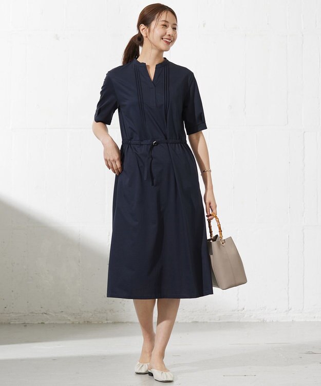 J.PRESS LADIES L 【接触冷感・洗える】プレーティングジャージー ワンピース ネイビー系